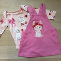 Baby Girl 0-3 months Studio Pink Cat 2 Piece Pinafore Dress Outfit (29 03)