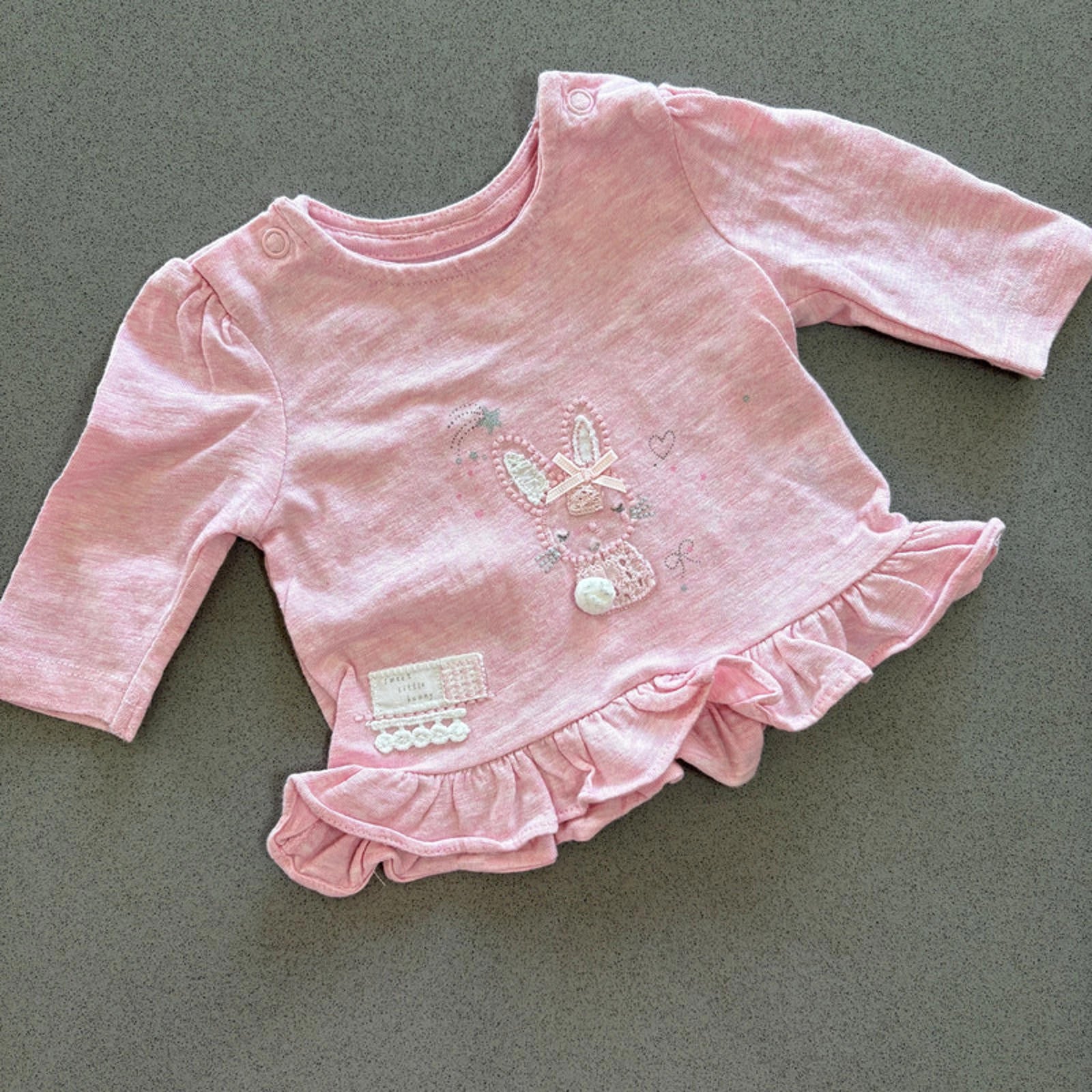 Baby Girl Newborn 3.4kg Mothercare Pink Long Sleeve Bunny Tunic (32 14)