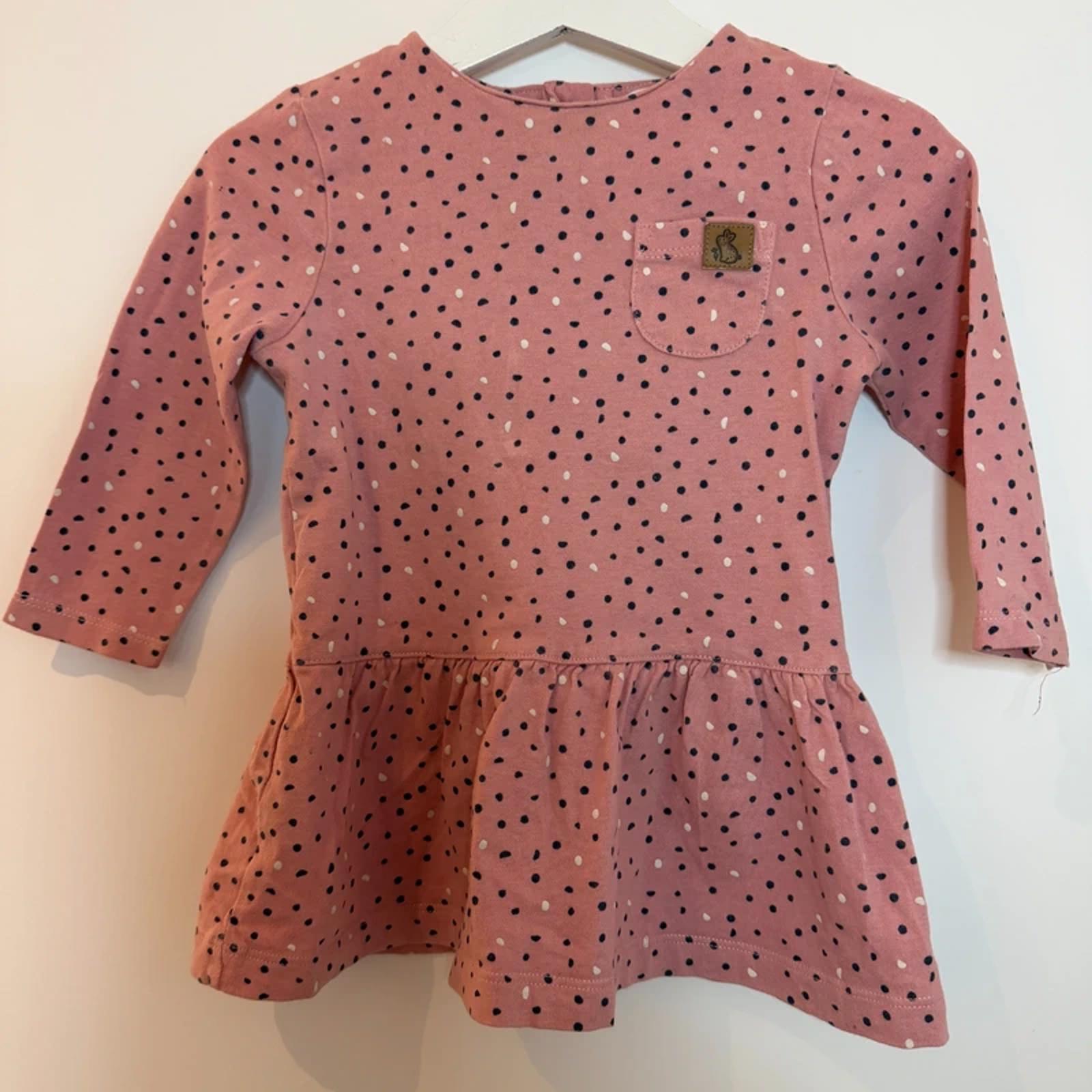 Baby Girl 6-9 months John Lewis Pink Spotted Long Sleeve Dress (45 16)