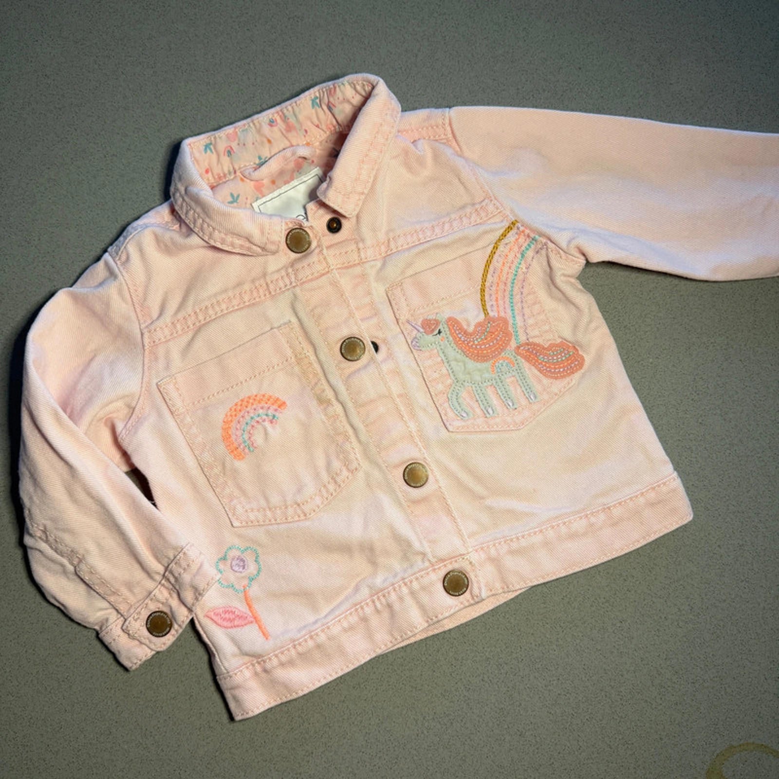 Baby Girl 9-12 months Next Pink Collared Twill Denim Jacket Applique (44 12)