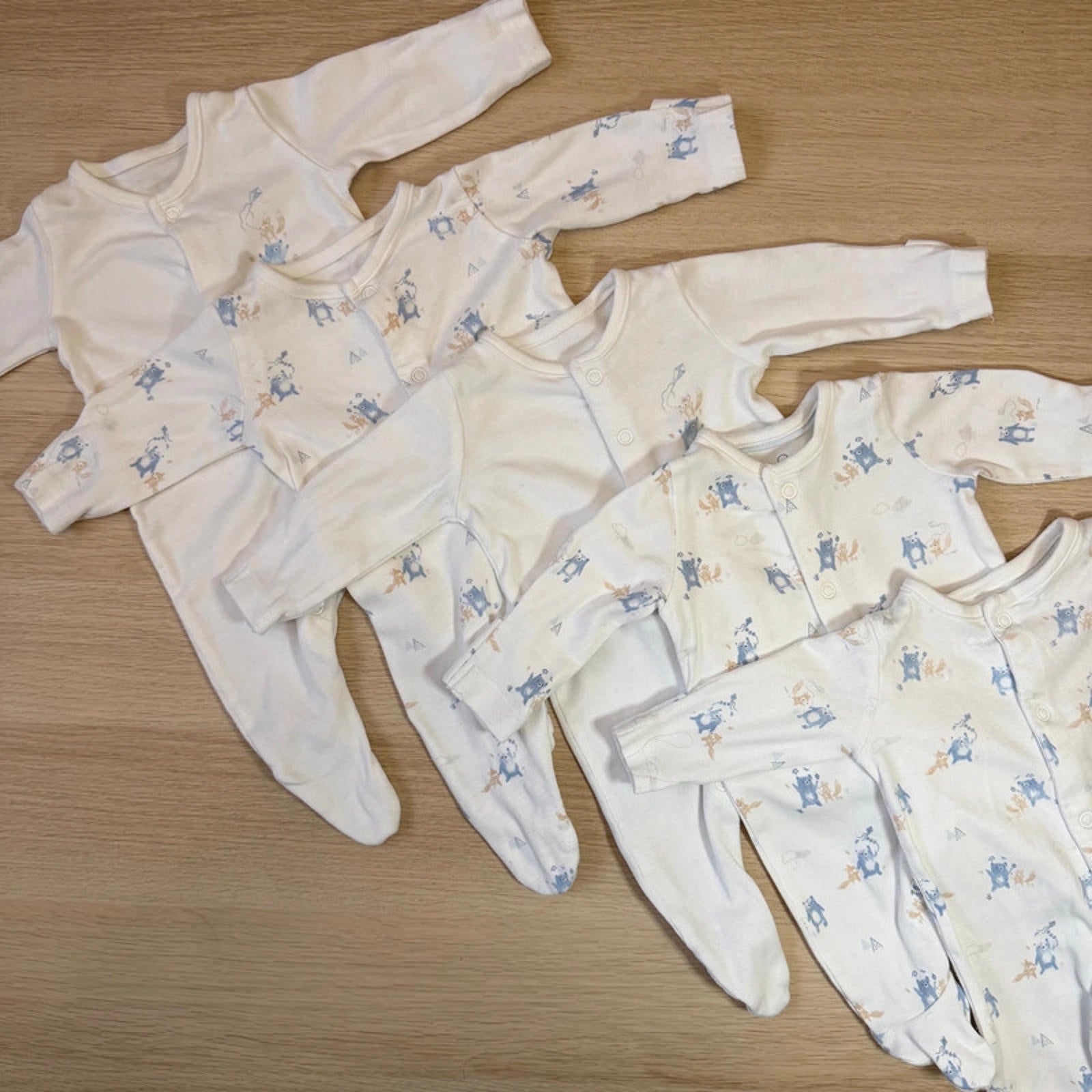Baby Boy Newborn Mothercare Set 5 White Blue Bear Sleepsuits Babygrows (61 37)
