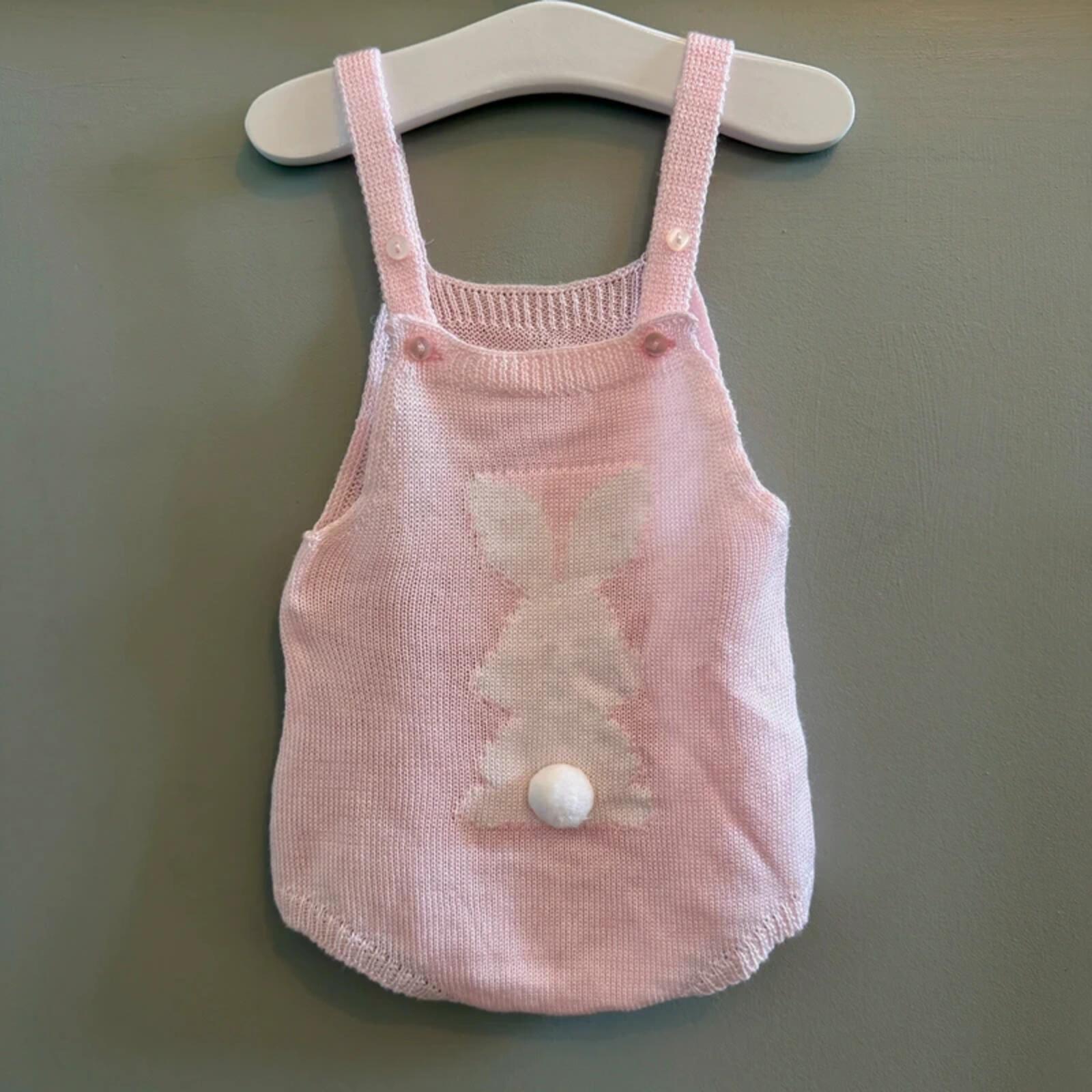 Baby Girl 6 months Fruit de ma Passion Pink Bunny Knitted Dungarees (57 27)