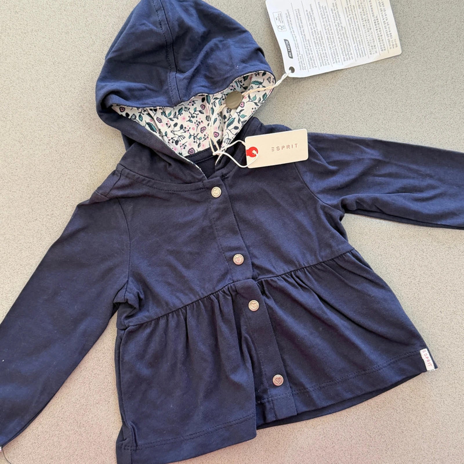 Baby Girl 3 months Esprit Blue Hooded Jacket with Floral Detailing (56 17)