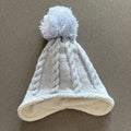 Baby Boy 0-3 months Nutmeg Blue White Cable Knit Fleece Lined Bobble Hat (25 35)