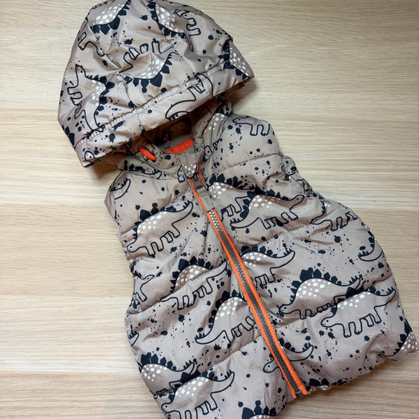 Baby Boy 3-6 months F&F Brown Dinosaur Fleece Lined Bodywarmer (25 17)