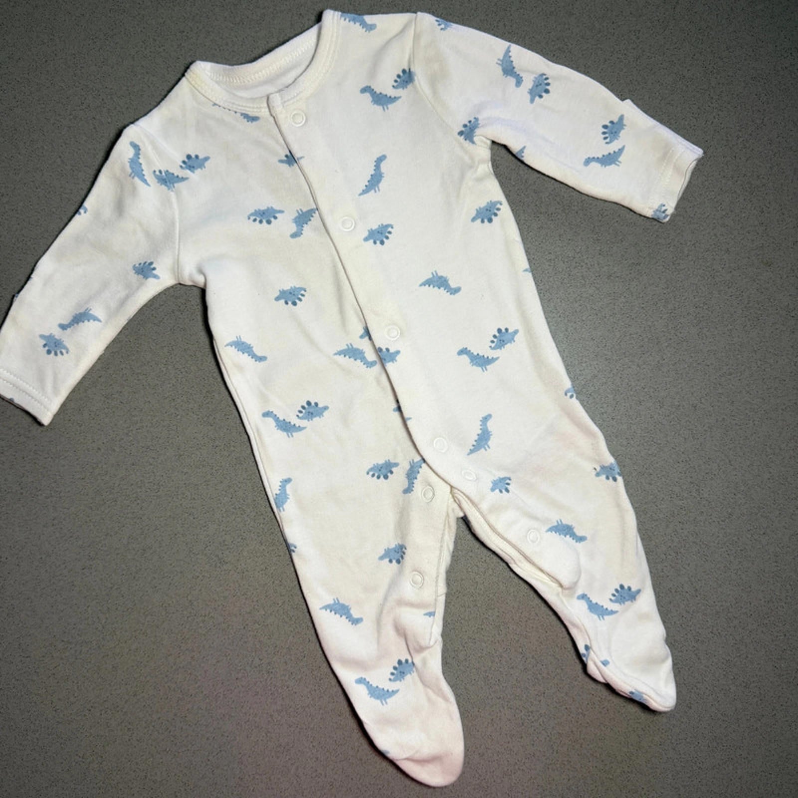Baby Boy Newborn Primark White Blue Dinosaur Sleepsuit Babygrow (55 24)