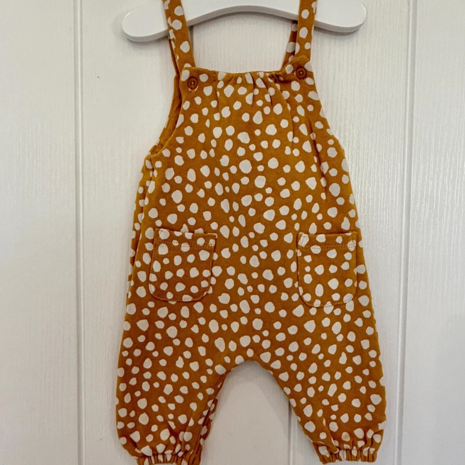 Baby Girl 0-3 months Next Mustard Spotty Jersey Dungarees (46 02)