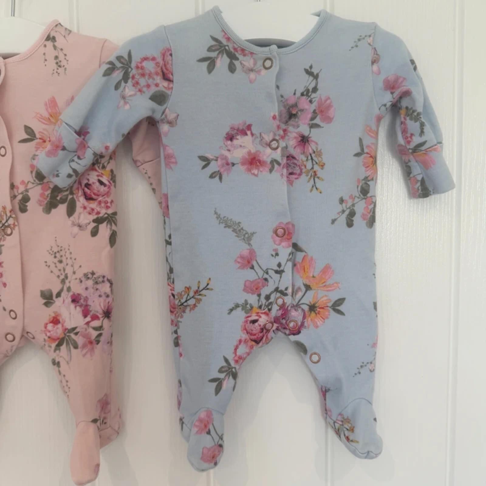 Baby Girl First Size 3.4 kg Next Set 2 Pink Blue Floral Babygrows (17 01)