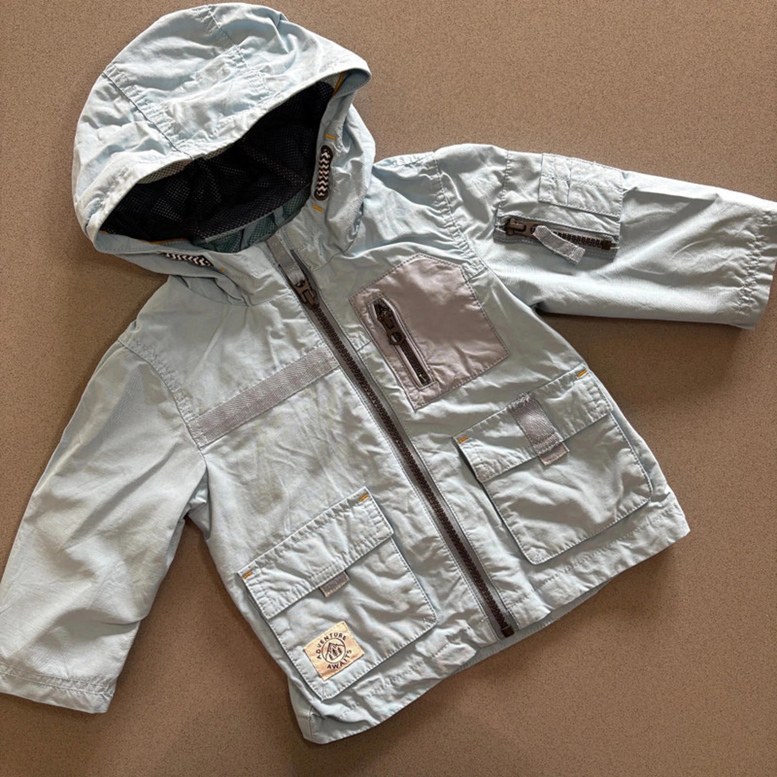 Baby Boy 9-12 months Next Blue Hooded Raincoat with Striped Lining (24 35)