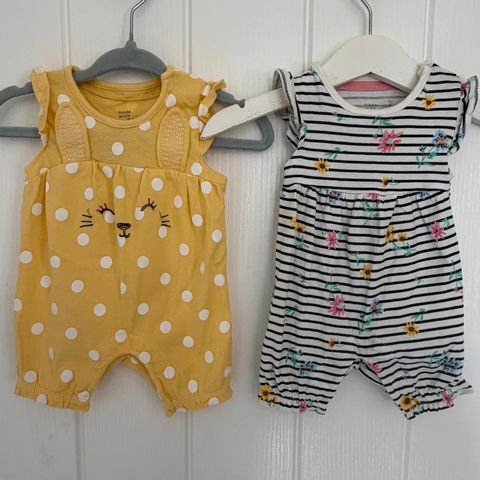 Baby Girl Newborn F&F 2 Spring Themed Rompers Organic (38 34)