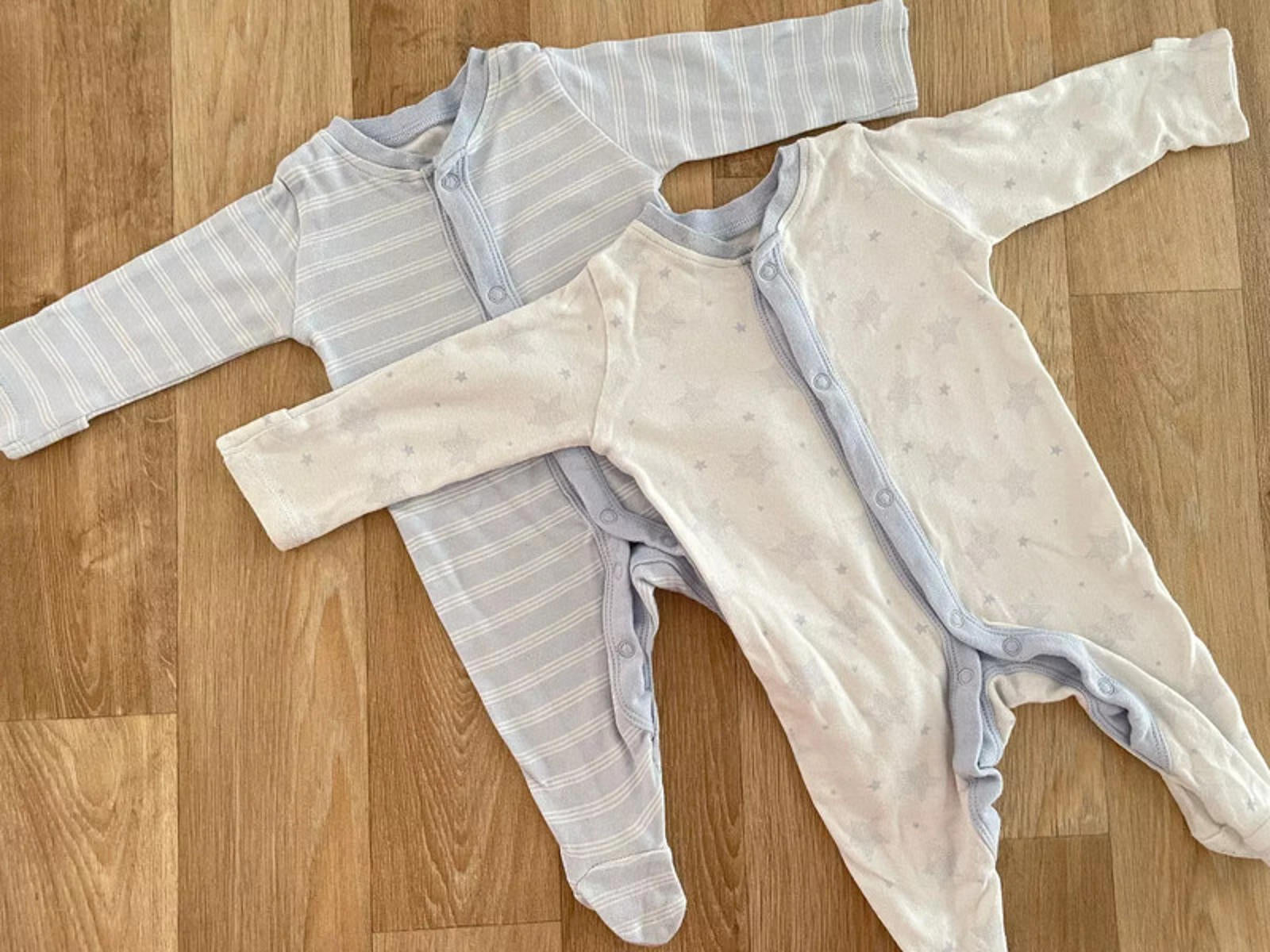Baby Boy Newborn Matalan 2 Blue White Sleepsuits Babygrows (19 12)