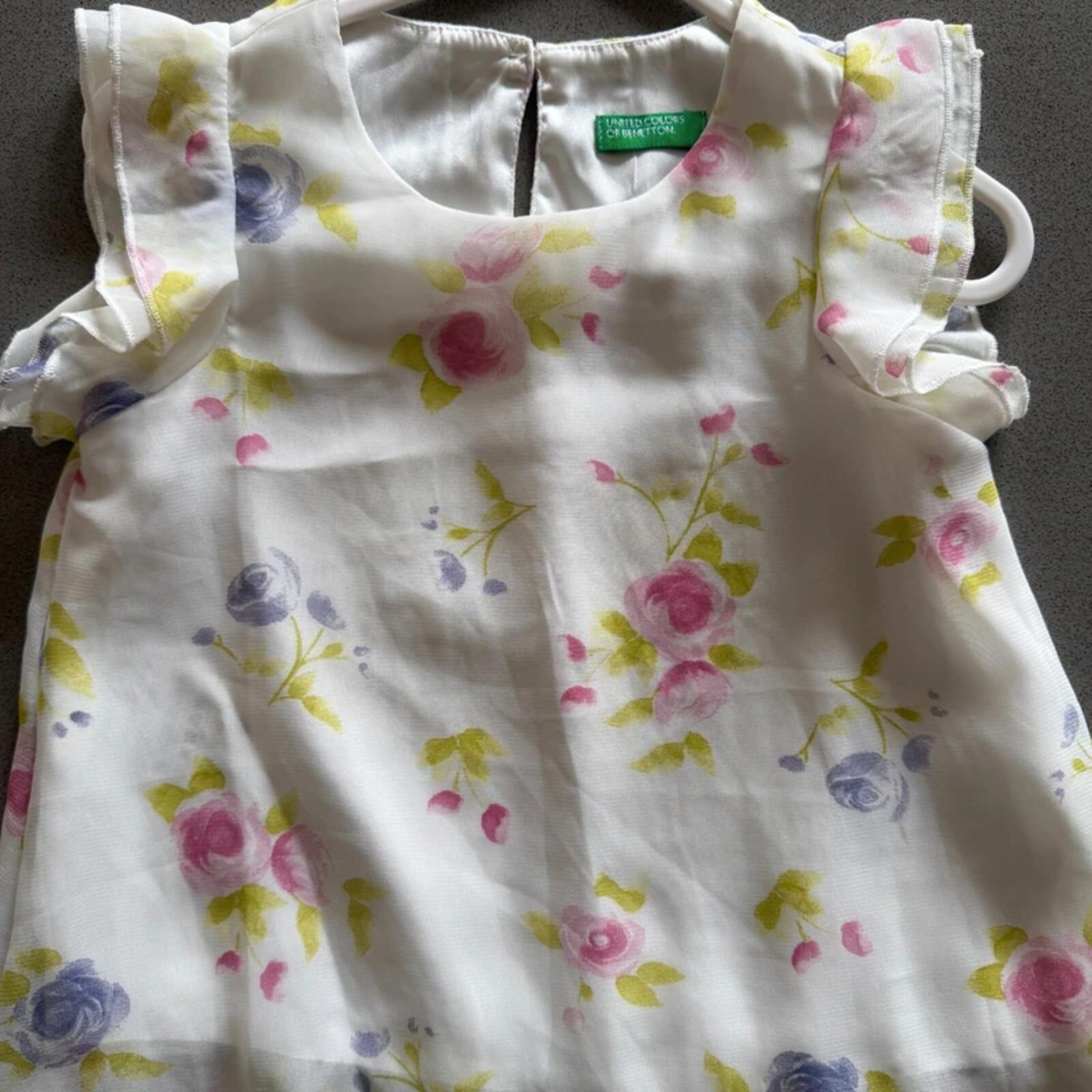 Baby Girl 12-18 months Benetton White Floaty Floral Smart Dress (55 31)