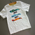 Young Boy age 6-7 years Bright White Fame Forever Racing Car T-shirt (32 15)