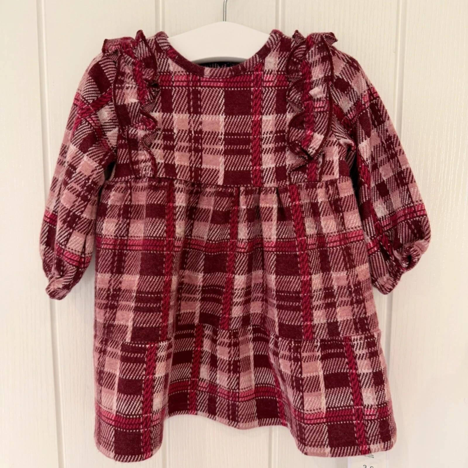 Baby Girl 3-6 months George Purple checked Warm Long Sleeve Dress BNWT (20 33)