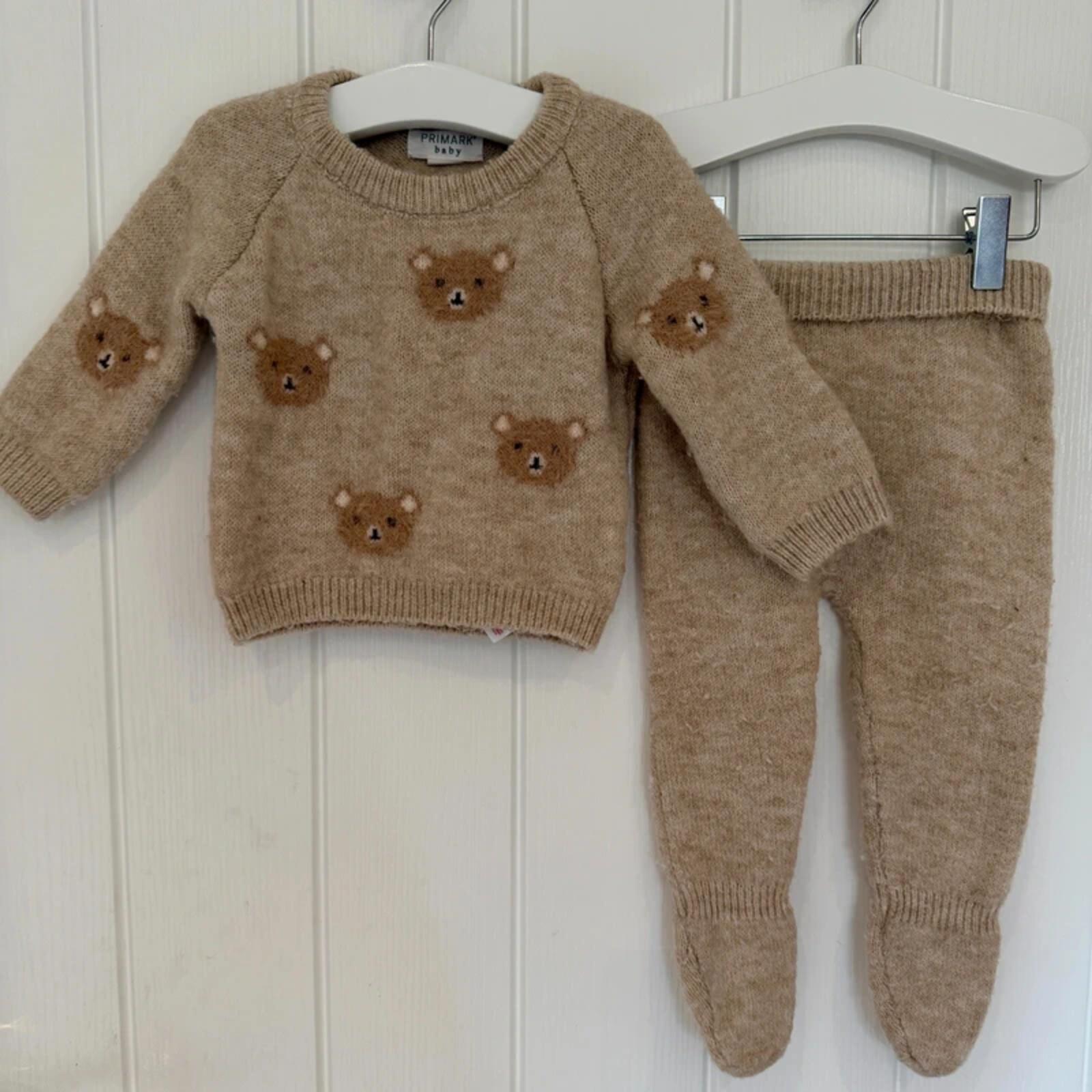 Baby Girl Boy 3-6 months Primark Beige Knitted Bear Warm Outfit (31 09)